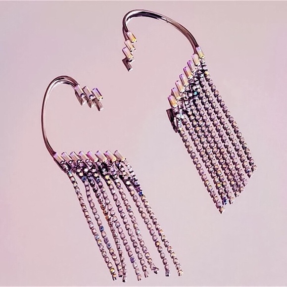 ⚜️[𝟯/$𝟯𝟴]⚜️Holo Long Silver Rhinestone Crawler Earrings NEW - Picture 2 of 8